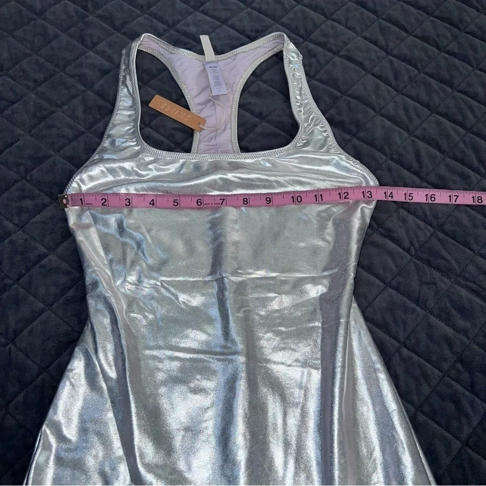 Skims Nickel Metallic Swim Cycle Suit Women Small one piece Silver suit B13